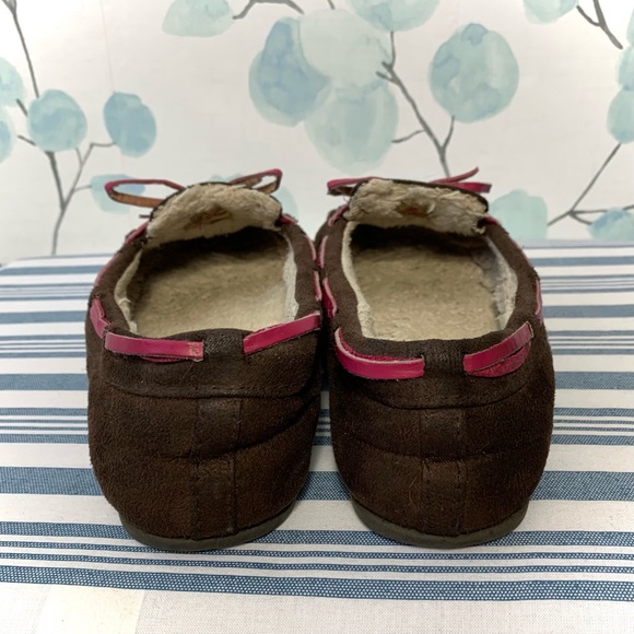 Airwalk Kids Classic Brown Suede Sherpa Fur Moccasin Slippers Shoes Pink Bow - Picture 5 of 10